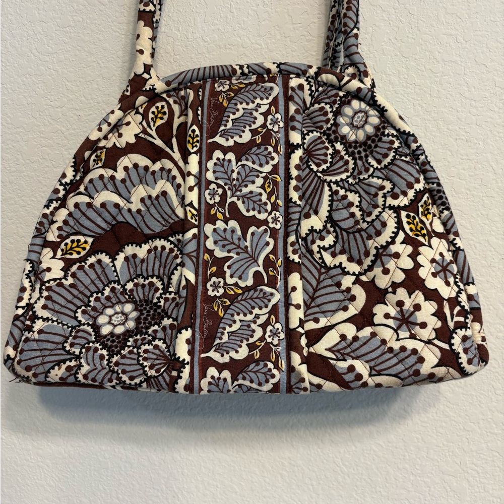 Vera Bradley Slate Blooms Patterned Brown and Gray kisses lock shoulder bag. PO